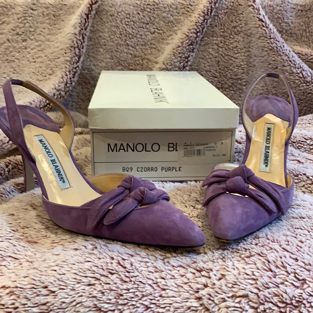 Purple suede Manolo Blahnik heels